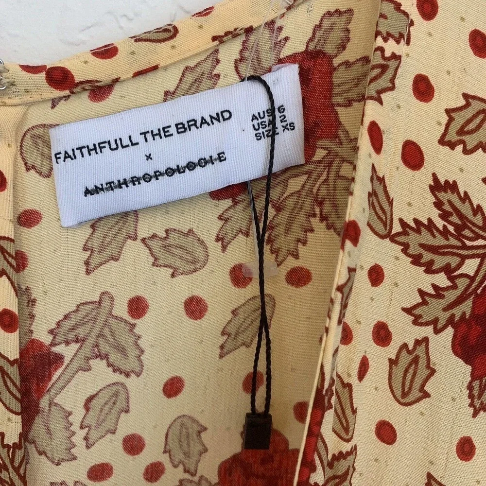 Faithful The Brand x Anthropologie Womens Size 2 Dress Melia‎ Midi Boho Floral